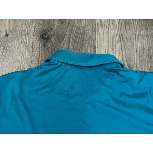 Patagonia Polo Shirt Short Sleeve Organic Cotton Teal Trout Logo - Stain on back - Picture 7 of 8